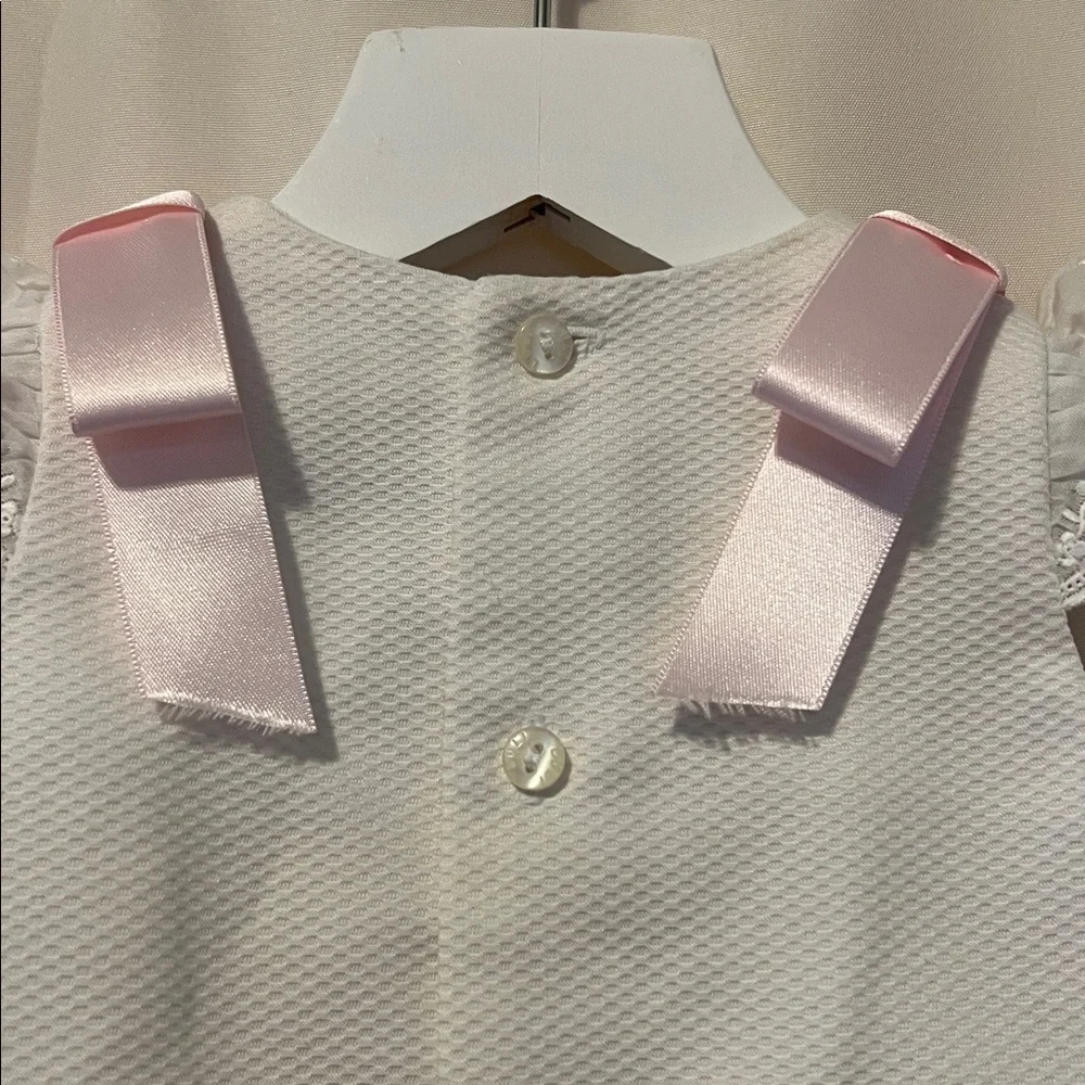 Luli & Me Timeless A Line white pique dress w/pink embroidery and bows size 6M - Picture 5 of 11